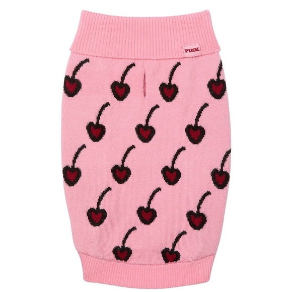 Victoria’s Secret PINK Pup Pet Sweater- Pink / Red Cherries- Size L- NWT - Picture 1 of 2
